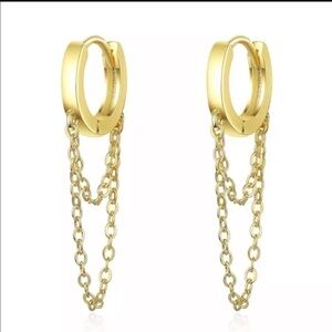 New gold huggie hoop chain tassel earrings